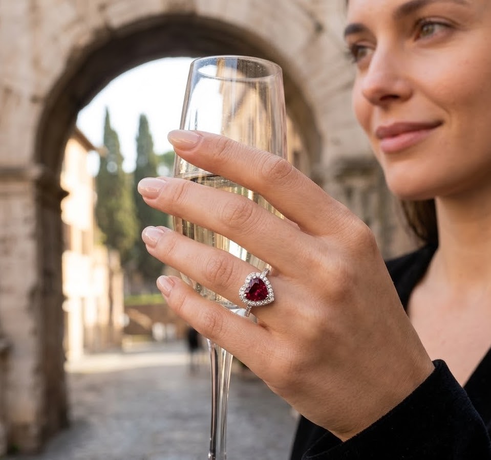 Anello - 18 carati Oro bianco - 1.79ct. tw. Rodolite - Diamante
