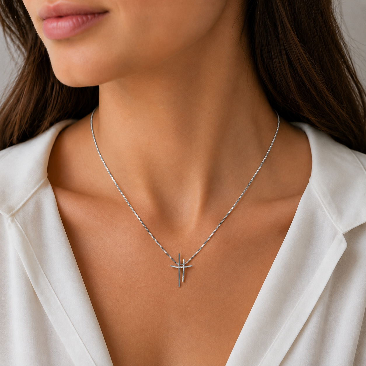 Collana con ciondolo - 18 carati Oro bianco - 0.24ct. tw. Diamante (Naturale) - Made in Italy - HandMade