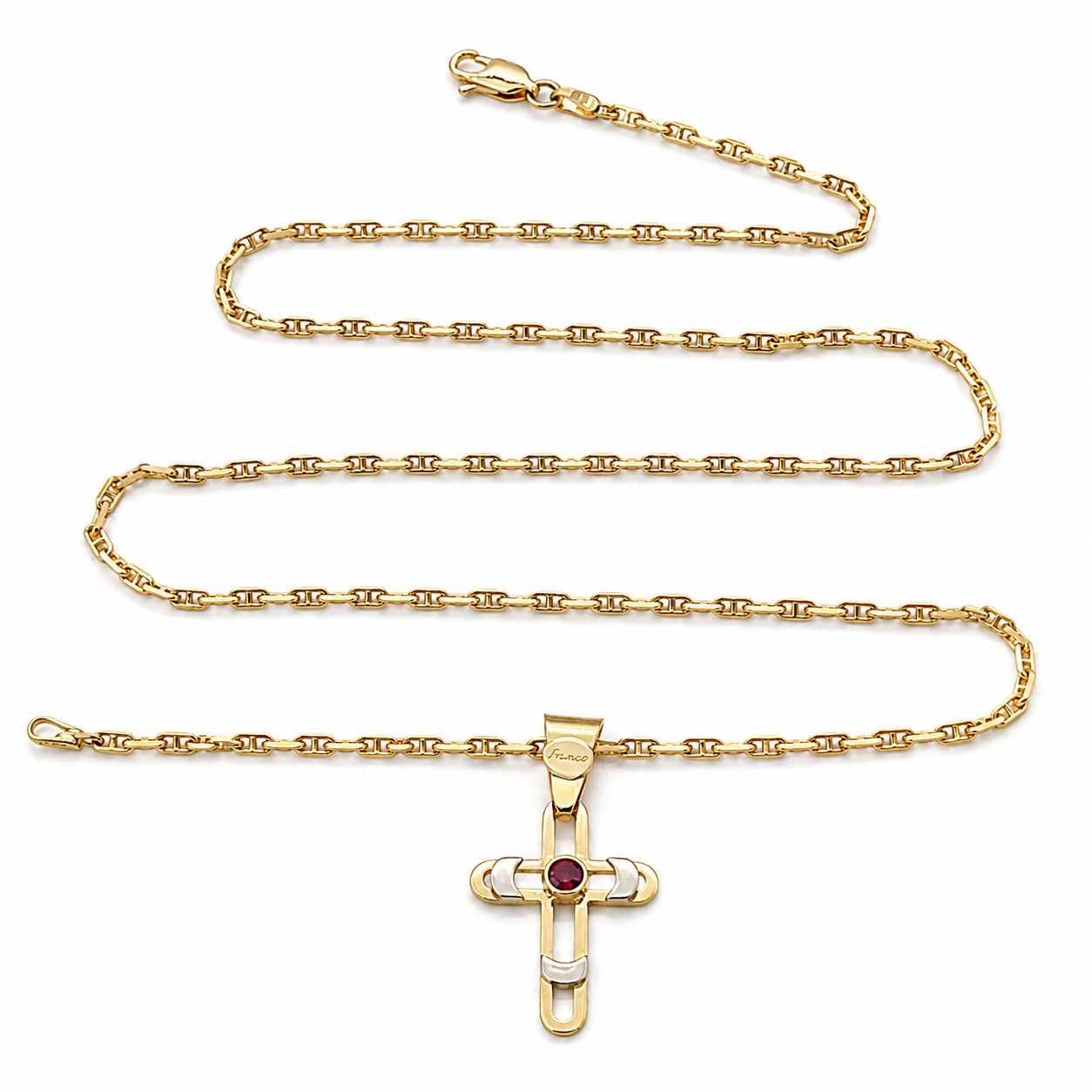Collana con ciondolo - 18 carati Oro giallo, Oro bianco Rubino - Made in Italy - Handmade
