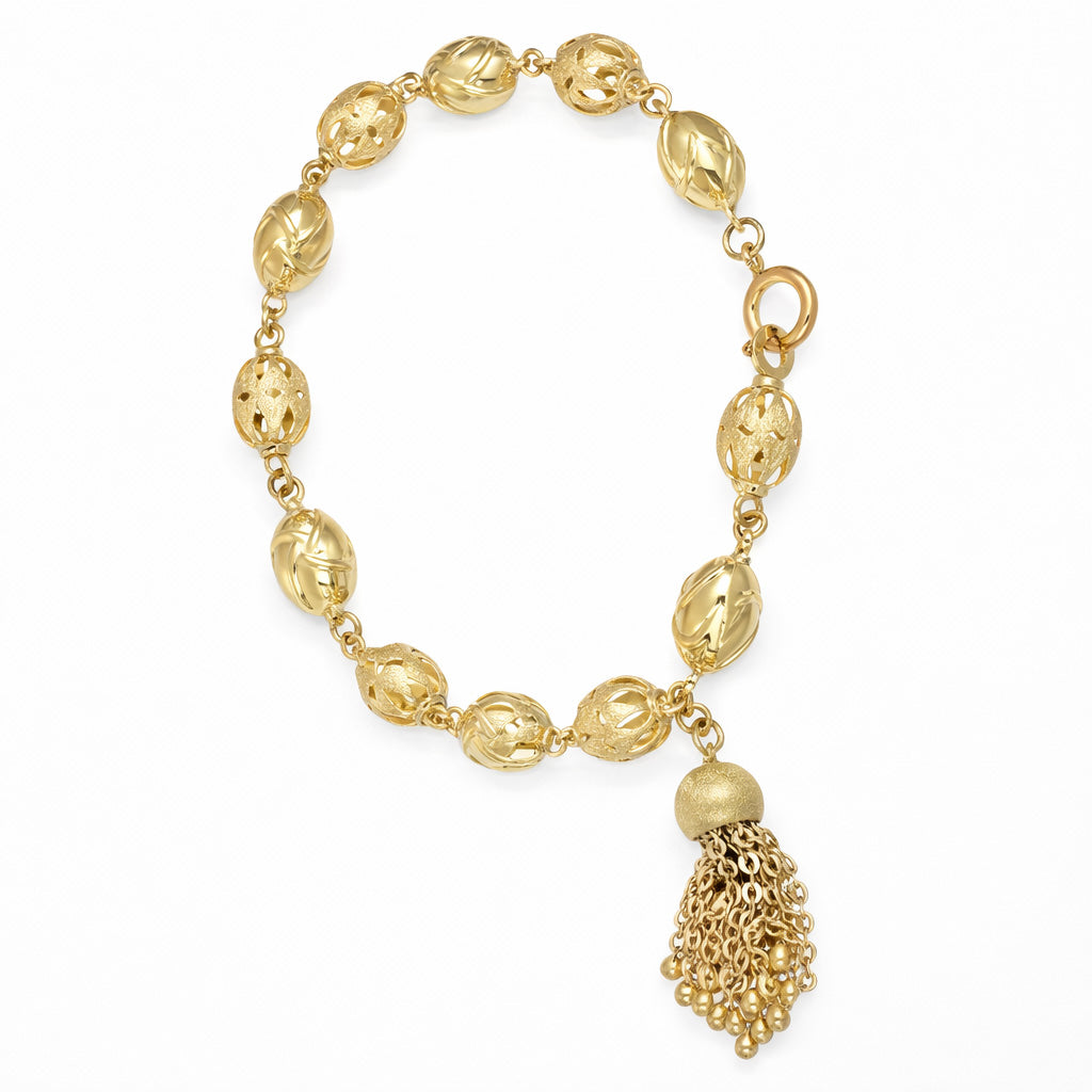 Bracciale unisex in oro giallo 18 carati con elementi ovali lavorati