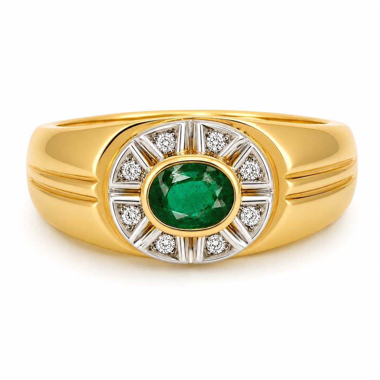 Anello - 18 carati Oro giallo, Oro bianco - 0.62ct. tw. Smeraldo - Diamante