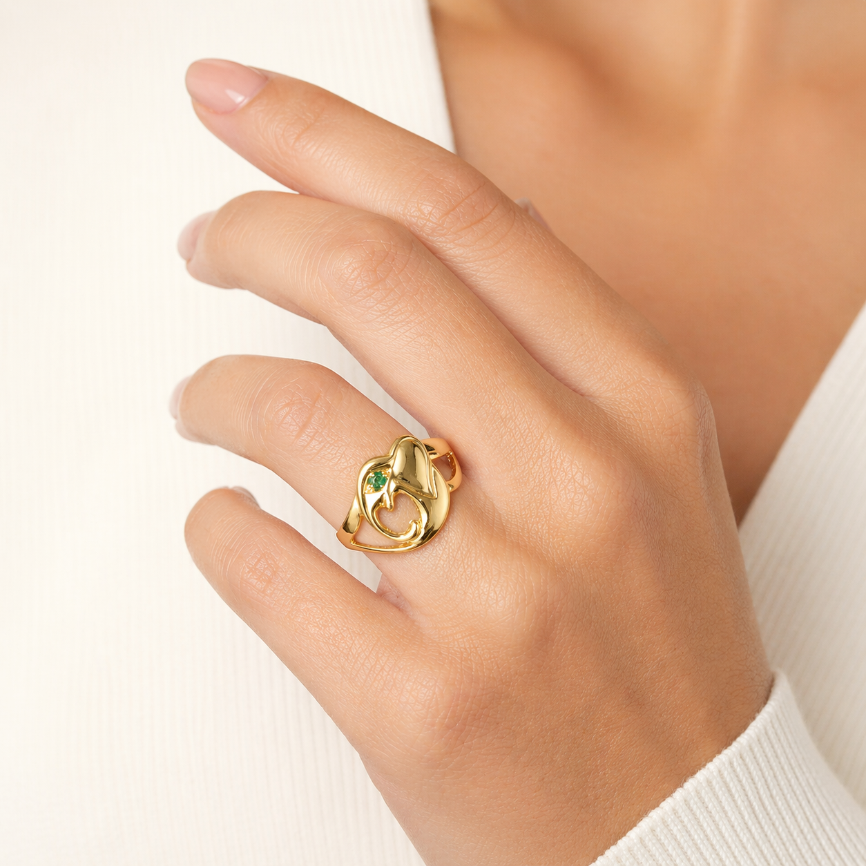 Anello - 18 carati Oro giallo - 0.02ct. tw. Smeraldo