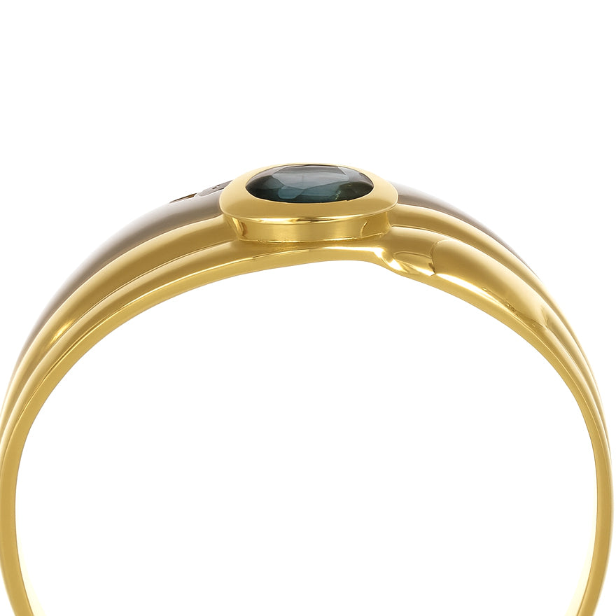 Anello - 18 carati Oro giallo, Oro bianco - 0.17ct. tw. Zaffiro - Diamante