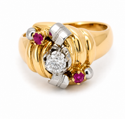 Anello - 18 carati Oro giallo, Oro bianco - 0.26ct. tw. Rubino - Diamante - Made in Italy - HandMade