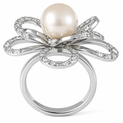 Anello - 18 carati Oro bianco - 0.25ct. tw. Diamante (Naturale) - Perla