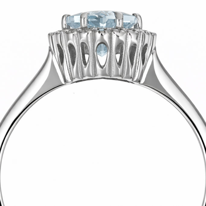 Anello - 18 carati Oro bianco Acquamarina - Diamante