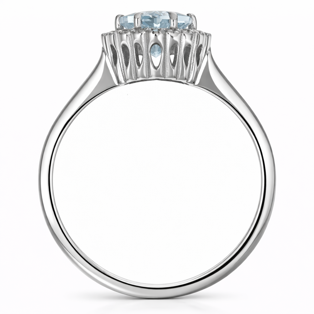 Anello - 18 carati Oro bianco Acquamarina - Diamante