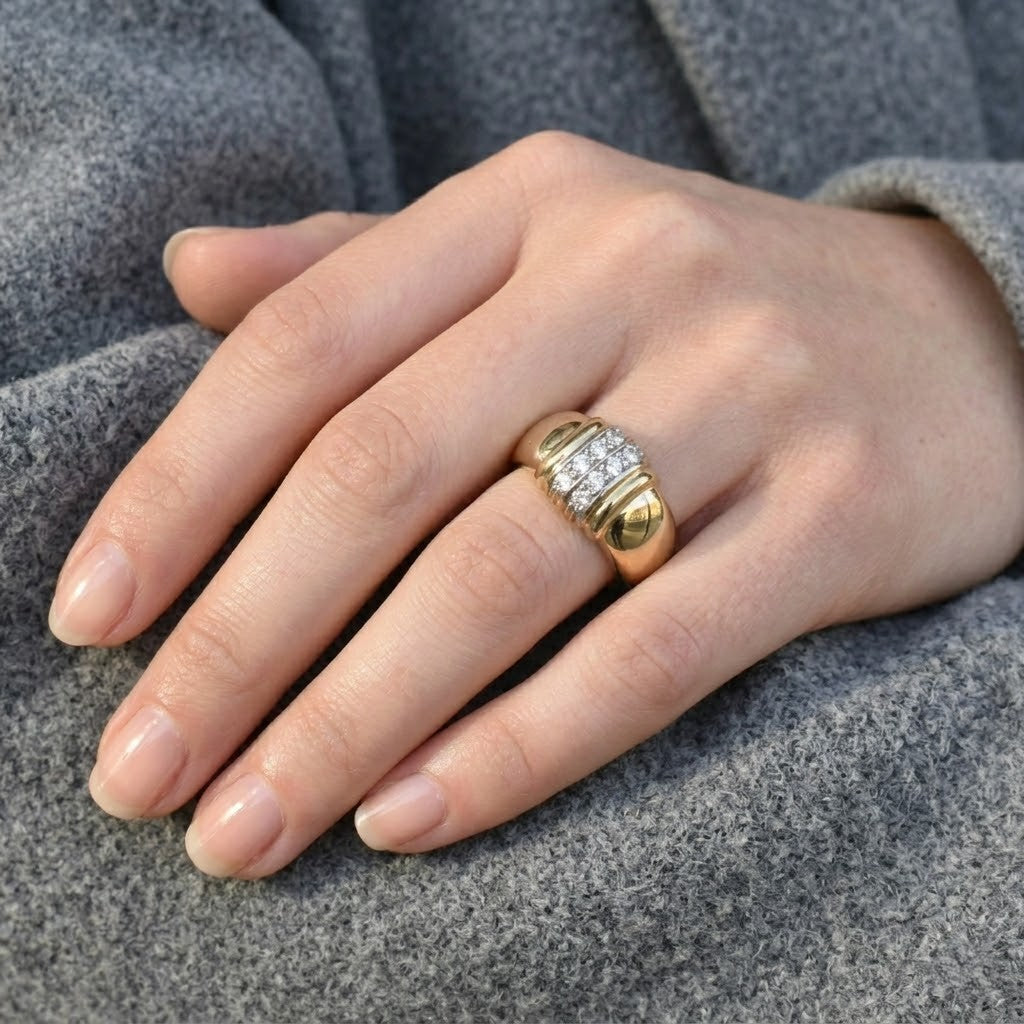Anello da donna in oro bianco e oro giallo 18 carati con diamanti