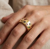 Anello - 18 carati Oro giallo, Zaffiri - Rubini - Smeraldi - Quarzi - Ametista naturali - Made in Italy - Handmade