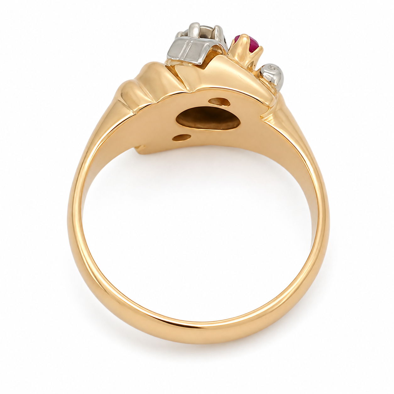 Anello - 18 carati Oro giallo, Oro bianco - 0.26ct. tw. Rubino - Diamante - Made in Italy - HandMade