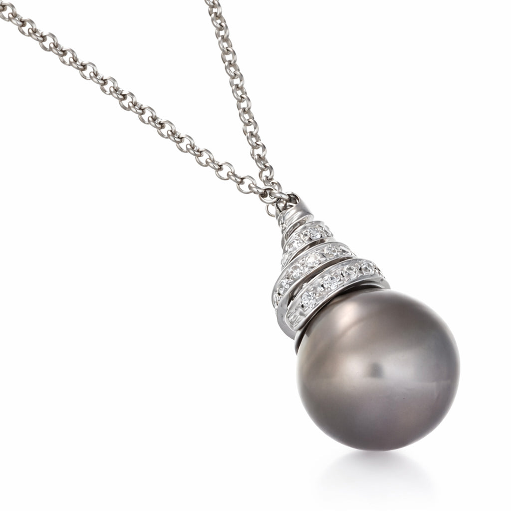 Collana - 18 carati Oro bianco - 0.06ct. tw. Diamante (Naturale) - Perla - Perla Tahiti 7.20 mm