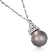 Collana - 18 carati Oro bianco - 0.06ct. tw. Diamante (Naturale) - Perla - Perla Tahiti 7.20 mm
