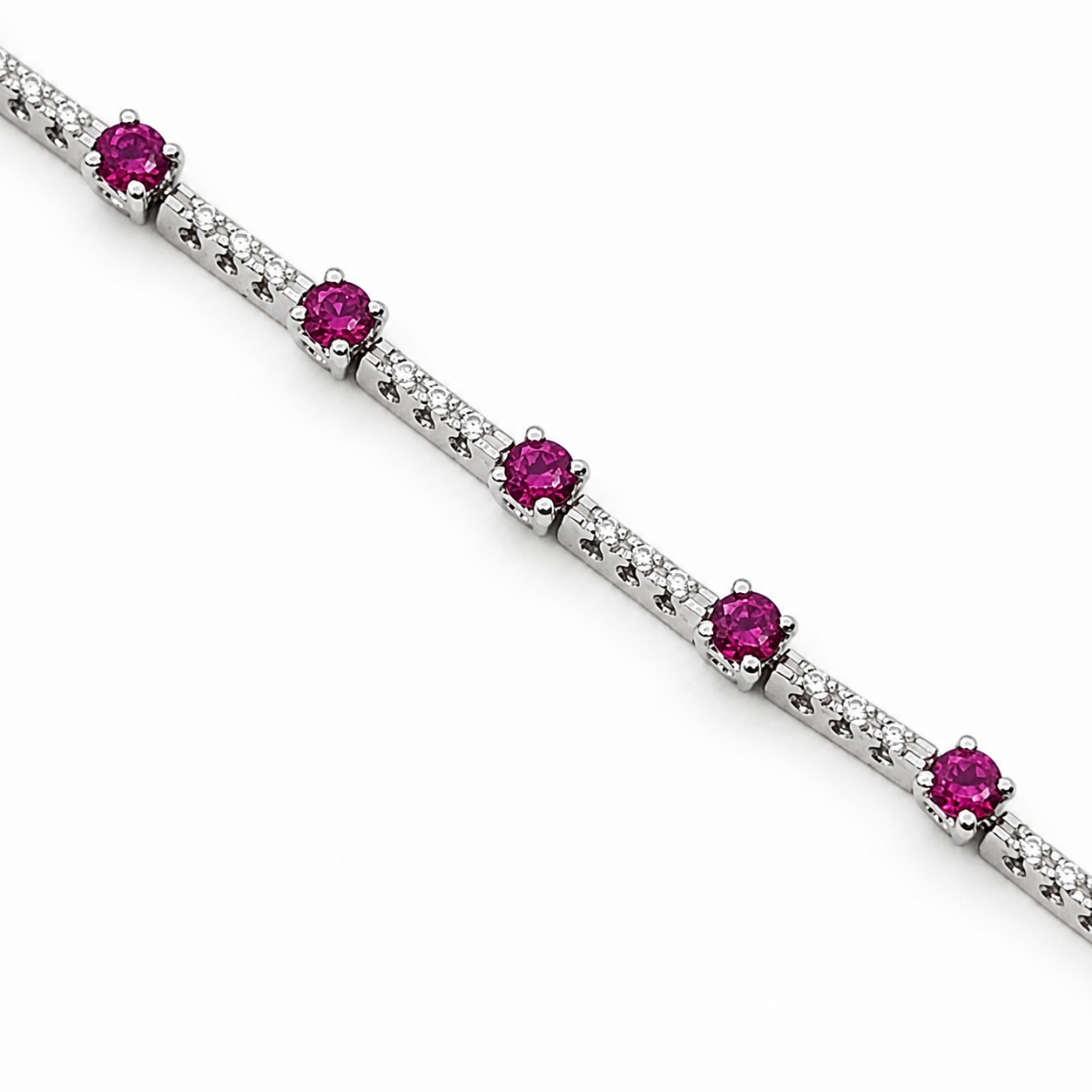 Bracciale - 18 carati Oro bianco - 2.20ct. tw. Rubino - Diamante - Made in Italy - Handmade