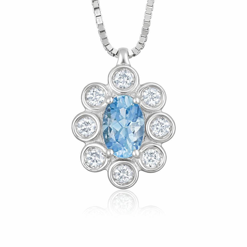 Collana con ciondolo - 18 carati Oro bianco - 0.89ct. tw. Acquamarina - Diamante