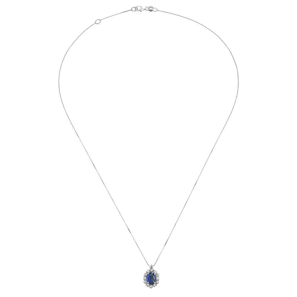 Collana con ciondolo - 18 carati Oro bianco - 0.43ct. tw. Zaffiro - Diamante