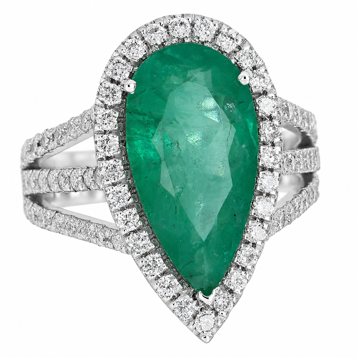 Anello - 18 carati Oro bianco - 5.20ct. tw. Smeraldo - Diamante