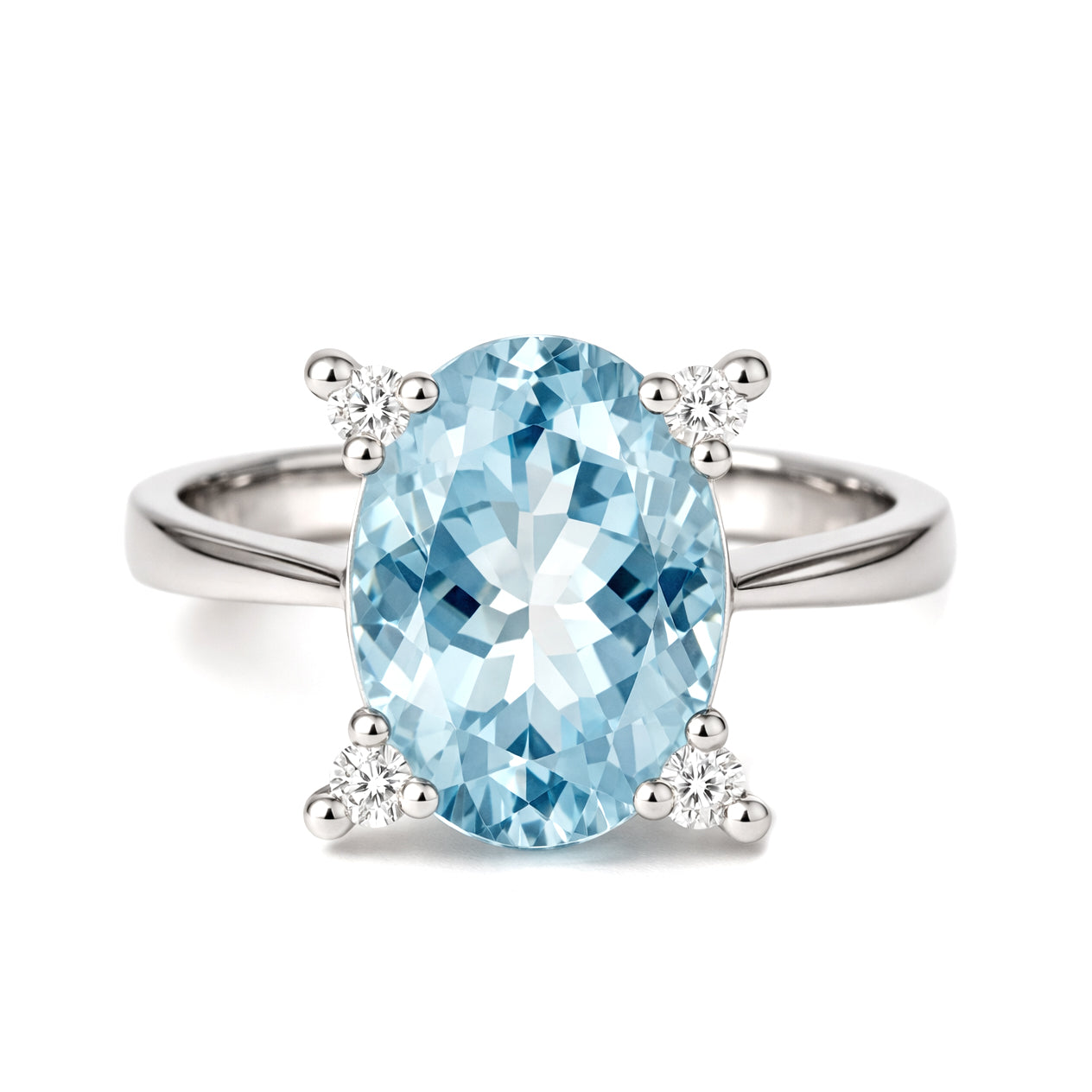 Anello - 18 carati Oro bianco Acquamarina - Diamante