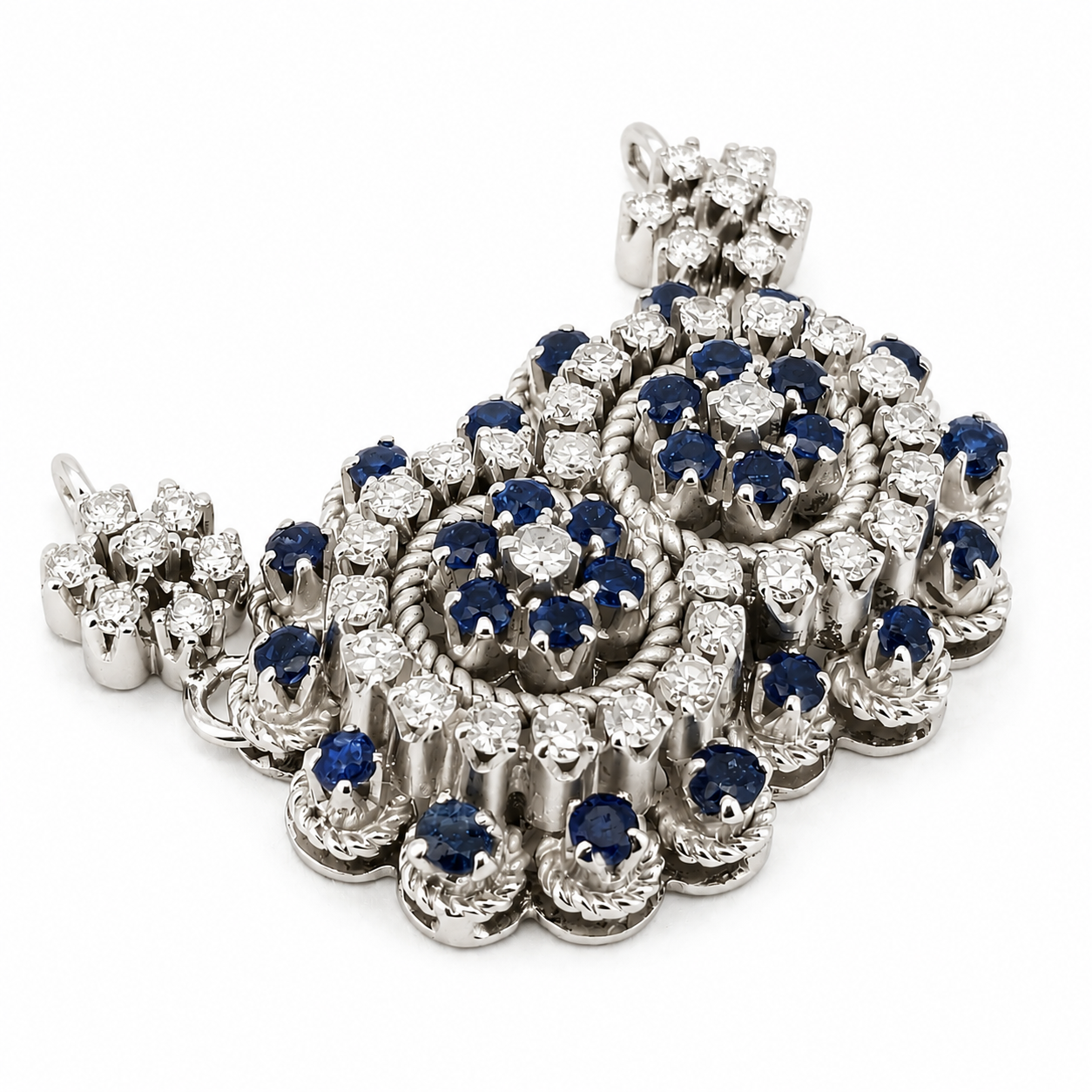 Chiusura per collana - 18 carati Oro bianco - 2.10ct. tw. Zaffiro - Diamante - Made in Italy - Handmade