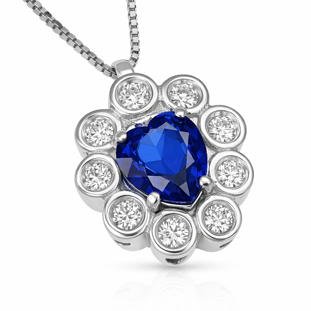 Collana con ciondolo - 18 carati Oro bianco - 1.06ct. tw. Zaffiro - Diamante