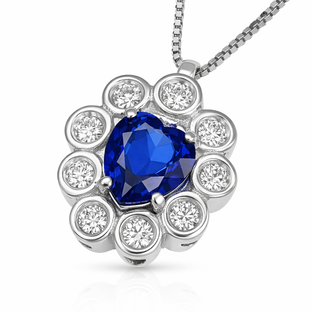 Collana con ciondolo - 18 carati Oro bianco - 1.06ct. tw. Zaffiro - Diamante