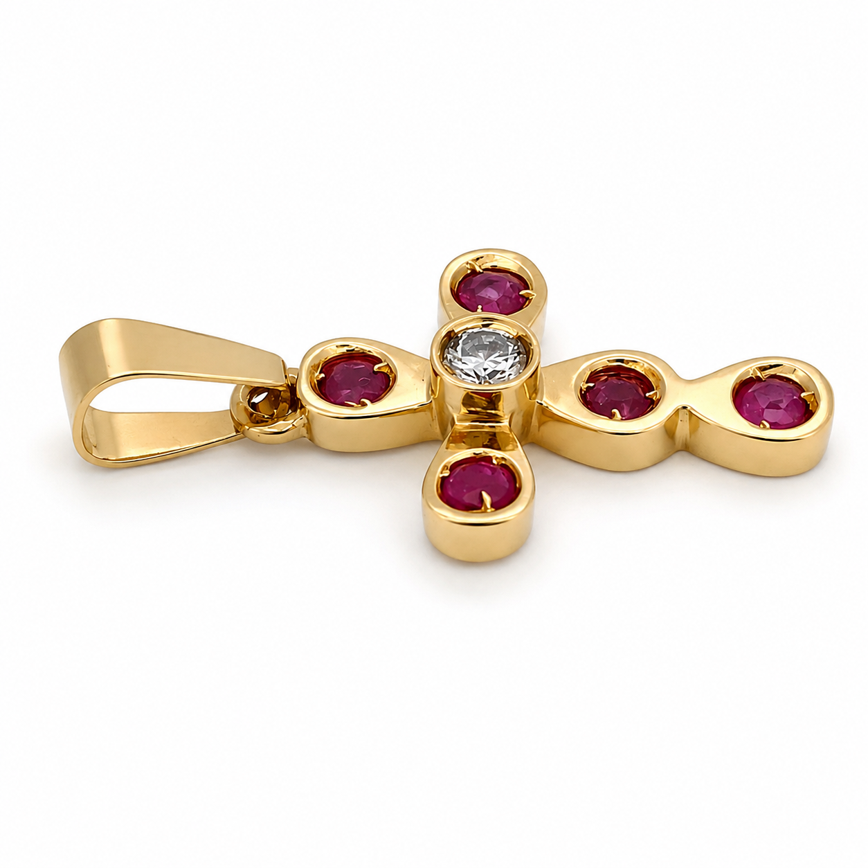 Ciondolo - 18 carati Oro giallo - 0.18ct. tw. Rubino - Diamante - Made in Italy - Handmade