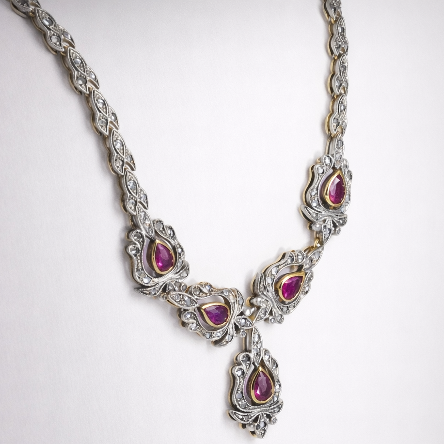 Collana - 18 carati Argento, Oro bianco - 10.13ct. tw. Rubino - Diamante