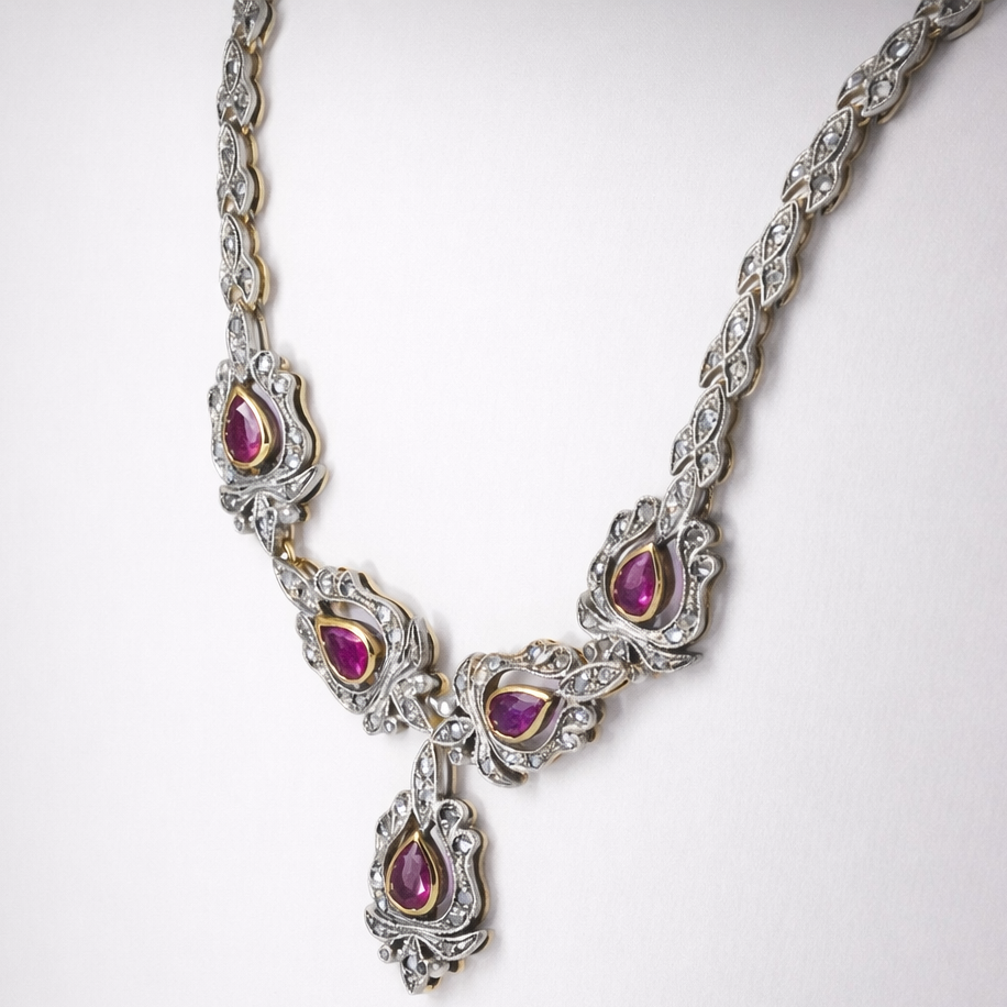 Collana - 18 carati Argento, Oro bianco - 10.13ct. tw. Rubino - Diamante