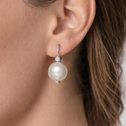 Orecchini - 18 carati Oro bianco - 0.04ct. tw. Diamante (Naturale) - Perla