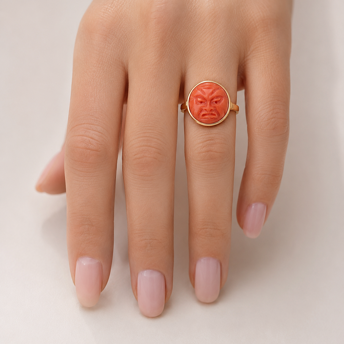 Anello - 18 carati Oro giallo Corallo - Made in Italy - Handmade