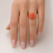 Anello - 18 carati Oro giallo Corallo - Made in Italy - Handmade