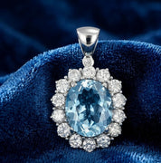 Ciondolo - 18 carati Oro bianco - 1.30ct. tw. Topazio - Diamante