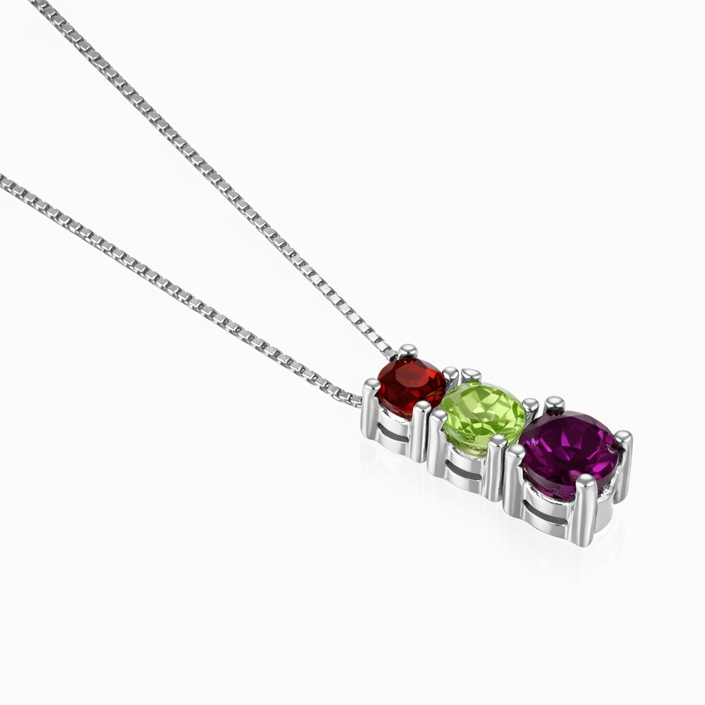 Collana con ciondolo - 18 carati Oro bianco, Granato - Ametista - Peridoto - 0.85ct. tw.