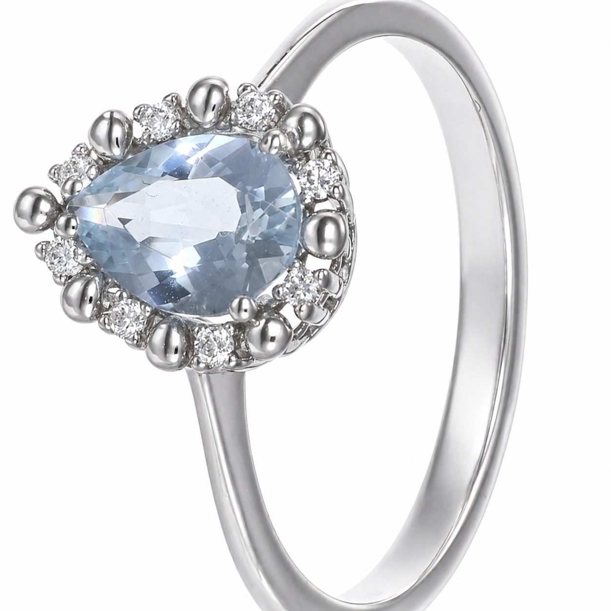 Anello - 18 carati Oro bianco - 0.83ct. tw. Acquamarina - Diamante