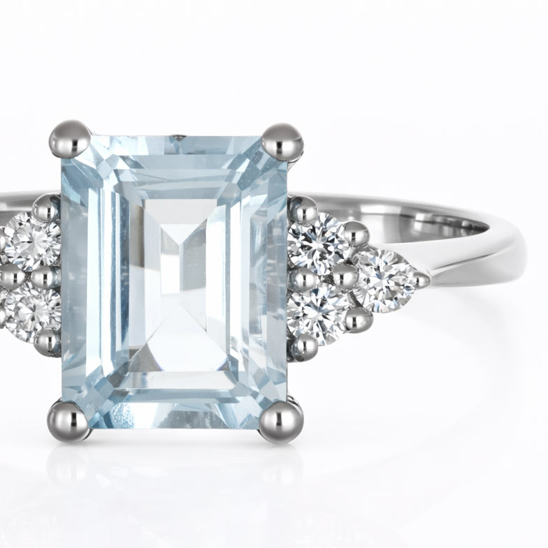 Anello - 18 carati Oro bianco - 1.365ct. tw. Acquamarina - Diamante