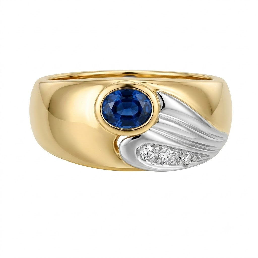 Anello - 18 carati Oro bianco, Oro giallo - 0.33ct. tw. Zaffiro - Diamante - Made in Italy - Handmade