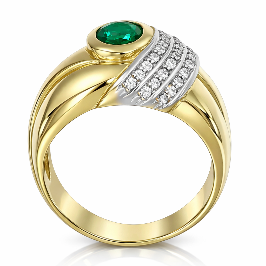 Anello - 18 carati Oro giallo, Oro bianco - 1.40ct. tw. Smeraldo - Diamante