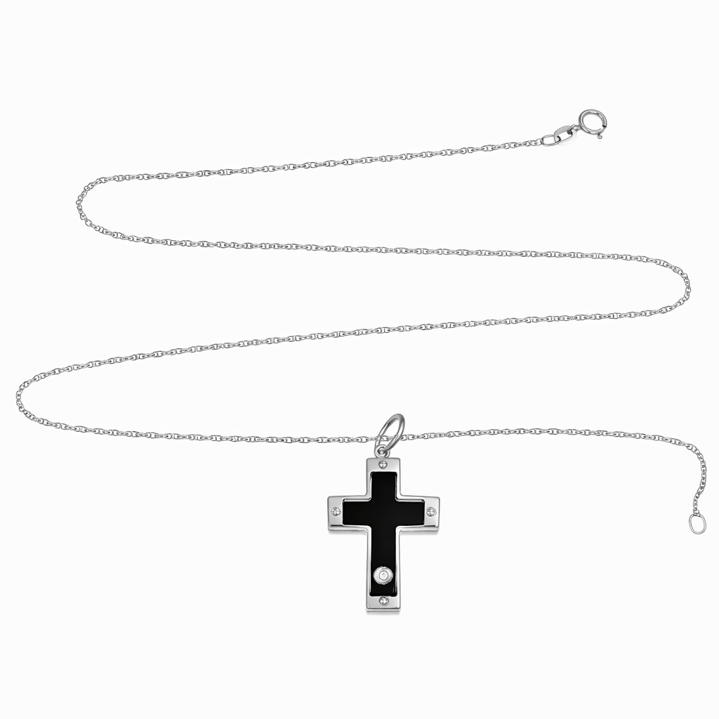 Collana con ciondolo - 18 carati Oro bianco - 0.01ct. tw. Onice - Diamante