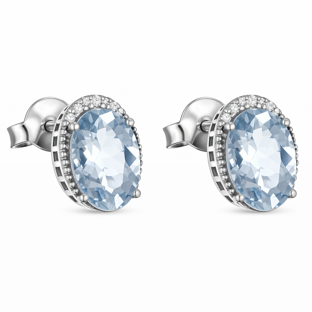 Orecchini - 18 carati Oro bianco Acquamarina - Diamante