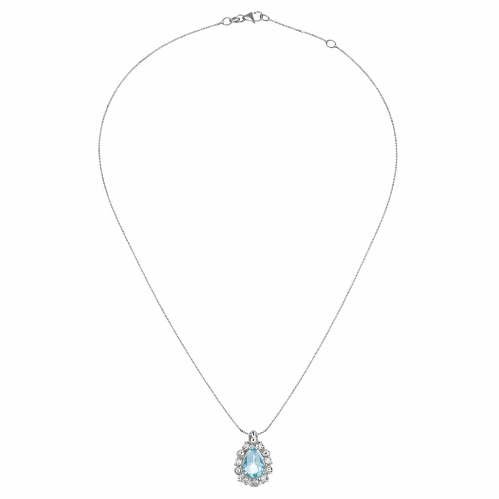 Collana con ciondolo - 18 carati Oro bianco - 0.32ct. tw. Acquamarina - Diamante