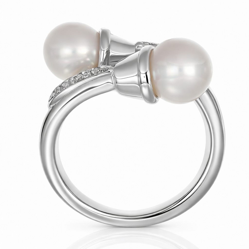 Anello - 18 carati Oro bianco - 0.12ct. tw. Diamante (Naturale) - Perla