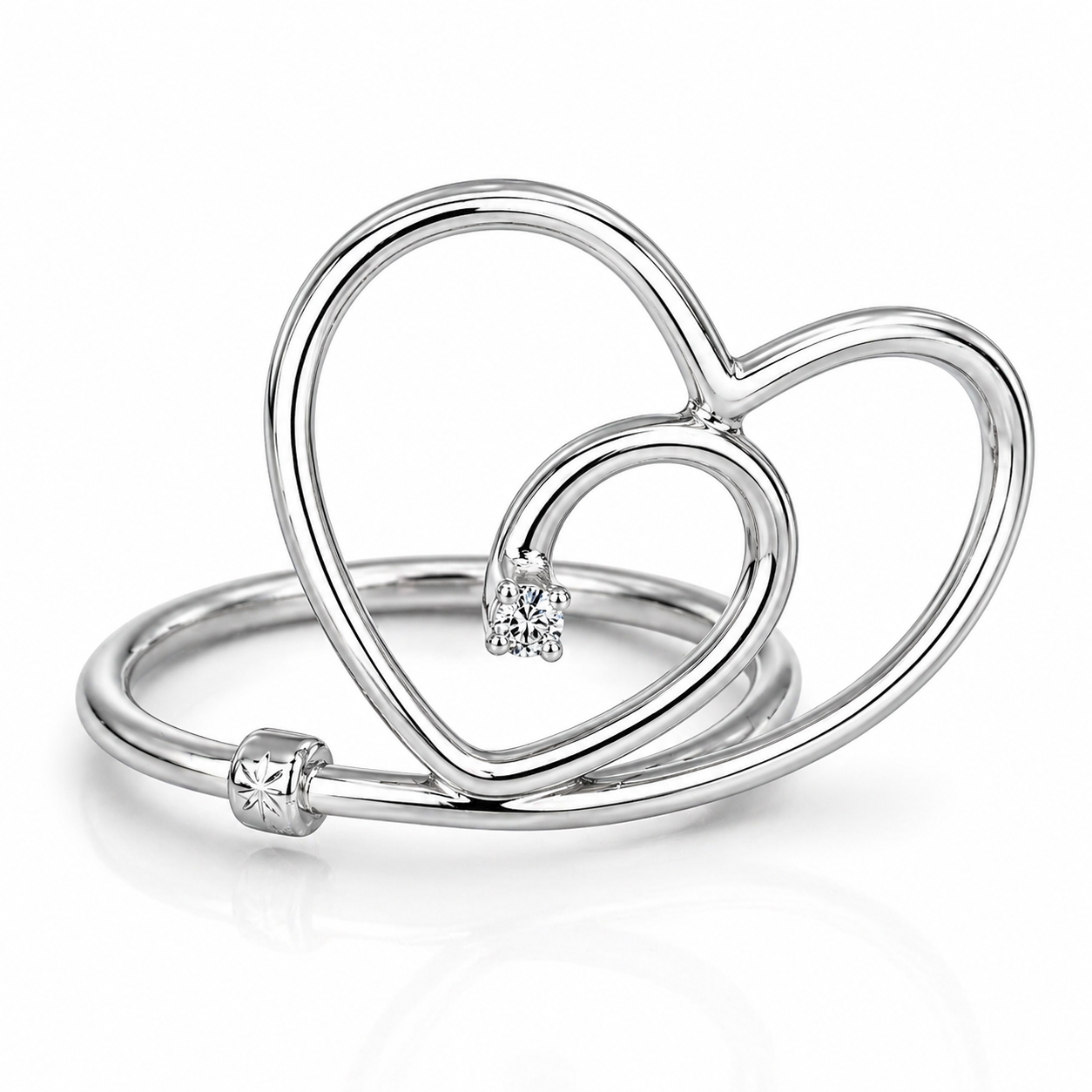 Anello - 18 carati Oro bianco - 0.01ct. tw. Diamante (Naturale)