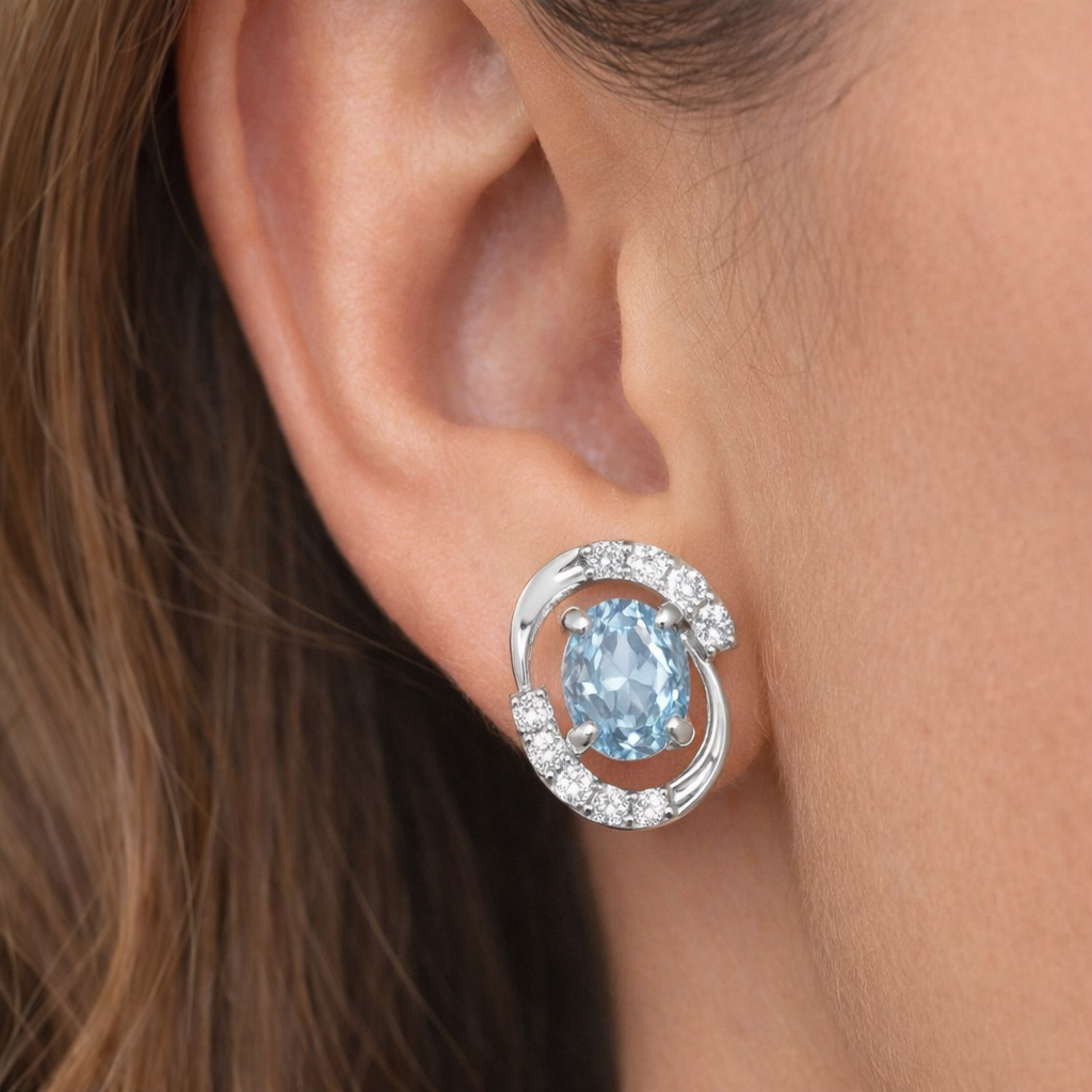Orecchini - 18 carati Oro bianco - 0.83ct. tw. Acquamarina - Diamante