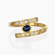 Anello - 18 carati Oro giallo - 0.41ct. tw. Zaffiro - Diamante