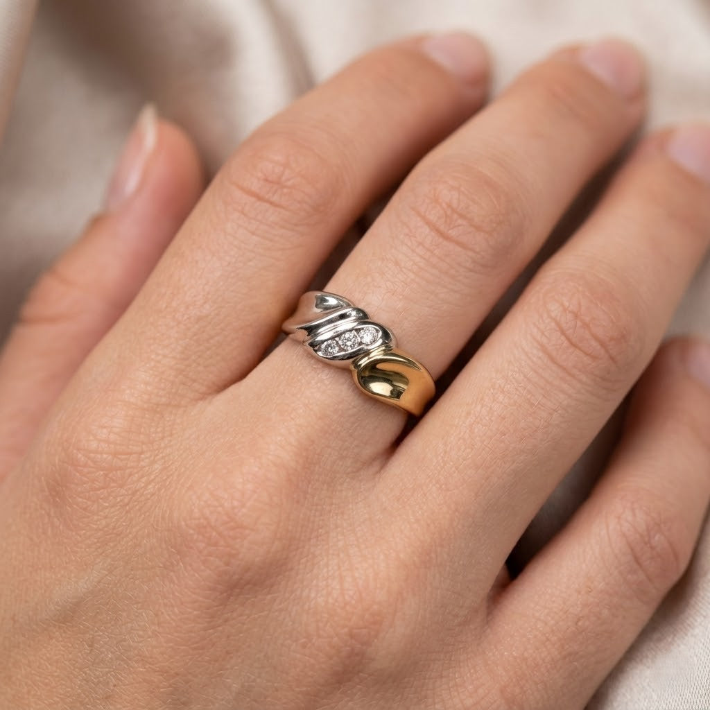 Anello - 18 carati Oro giallo, Oro bianco - 0.15ct. tw. Diamante (Naturale)