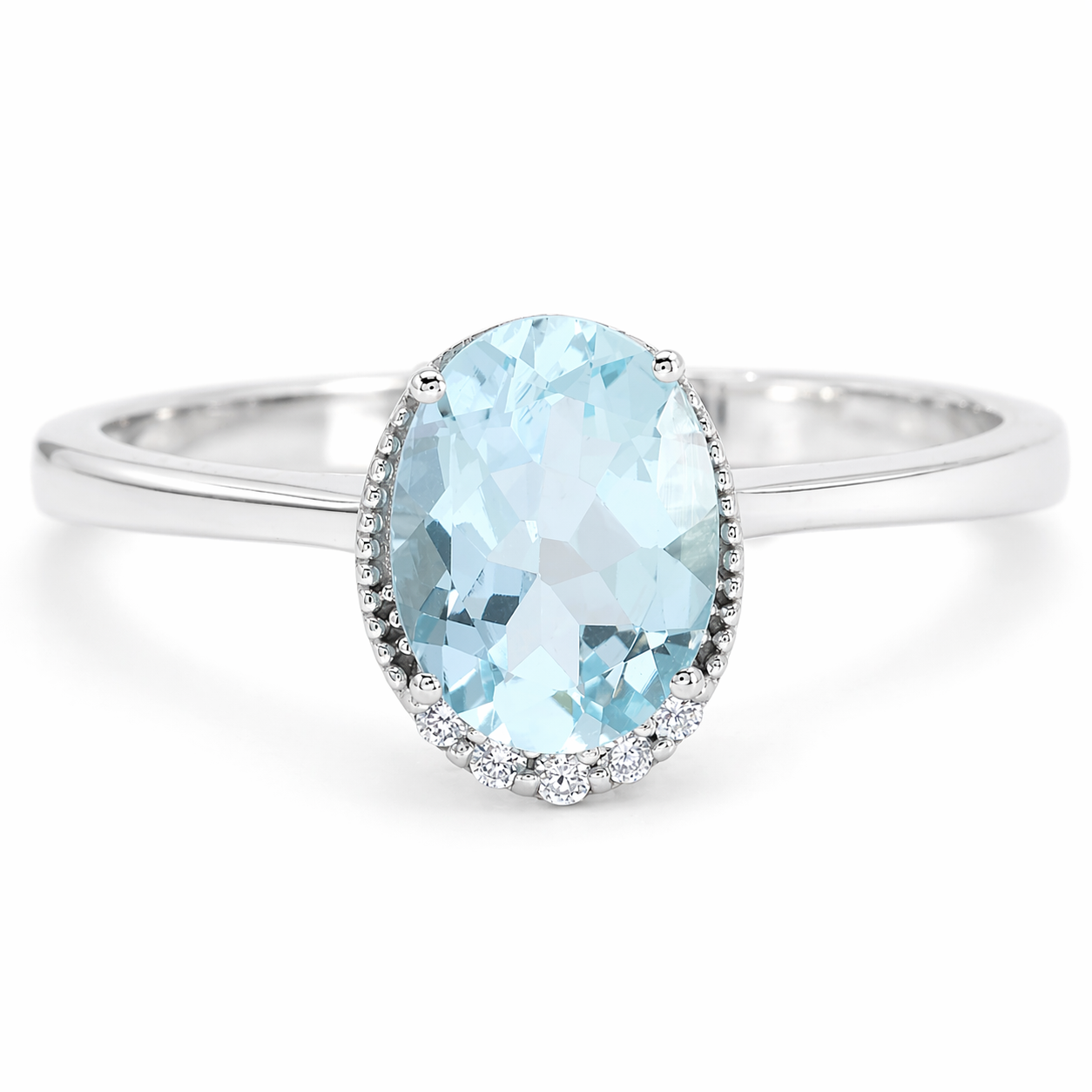 Anello - 18 carati Oro bianco - 0.04ct. tw. Diamante (Naturale) - Acquamarina