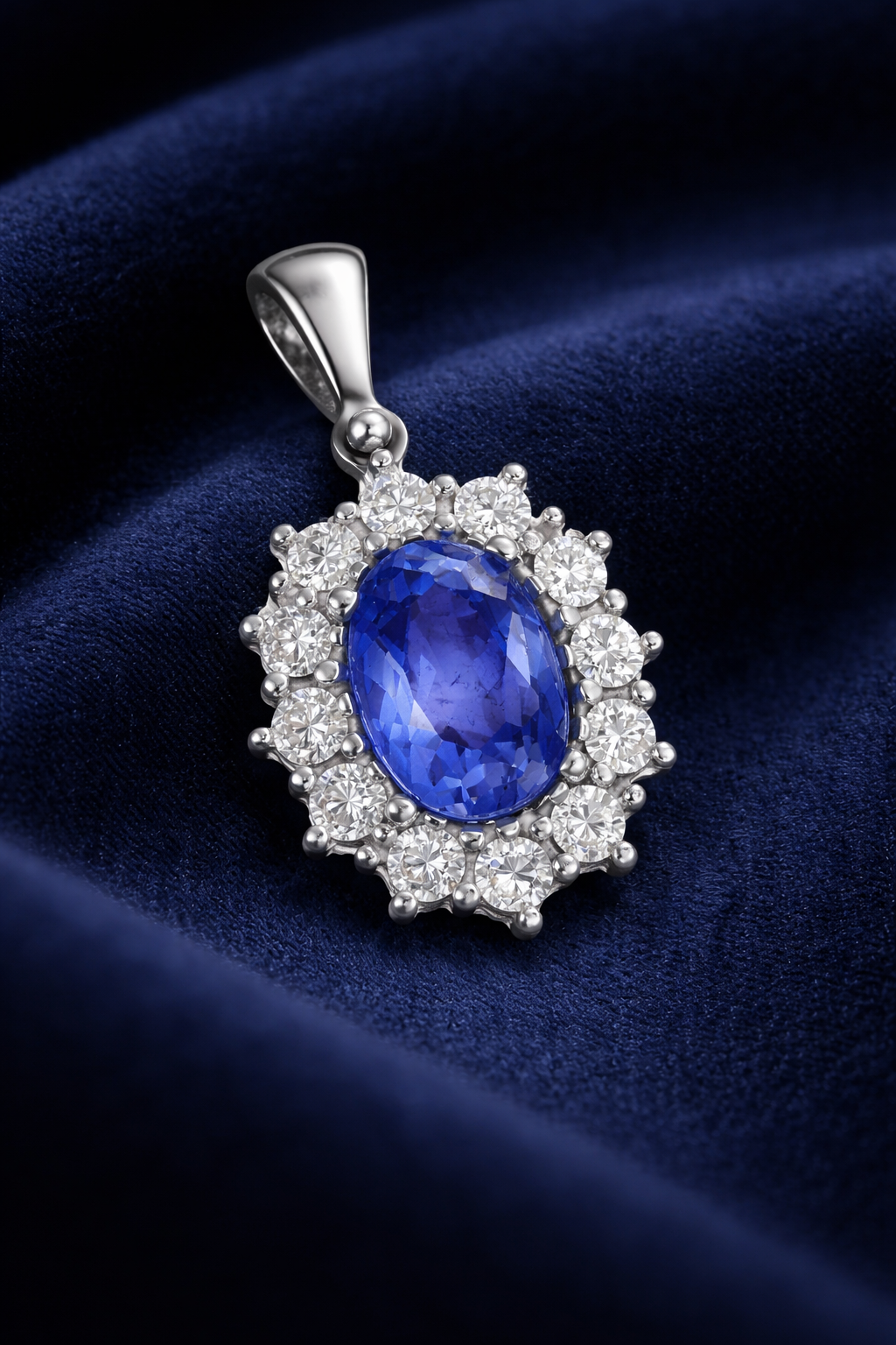 Ciondolo - 18 carati Oro bianco - 1.55ct. tw. Zaffiro - Diamante