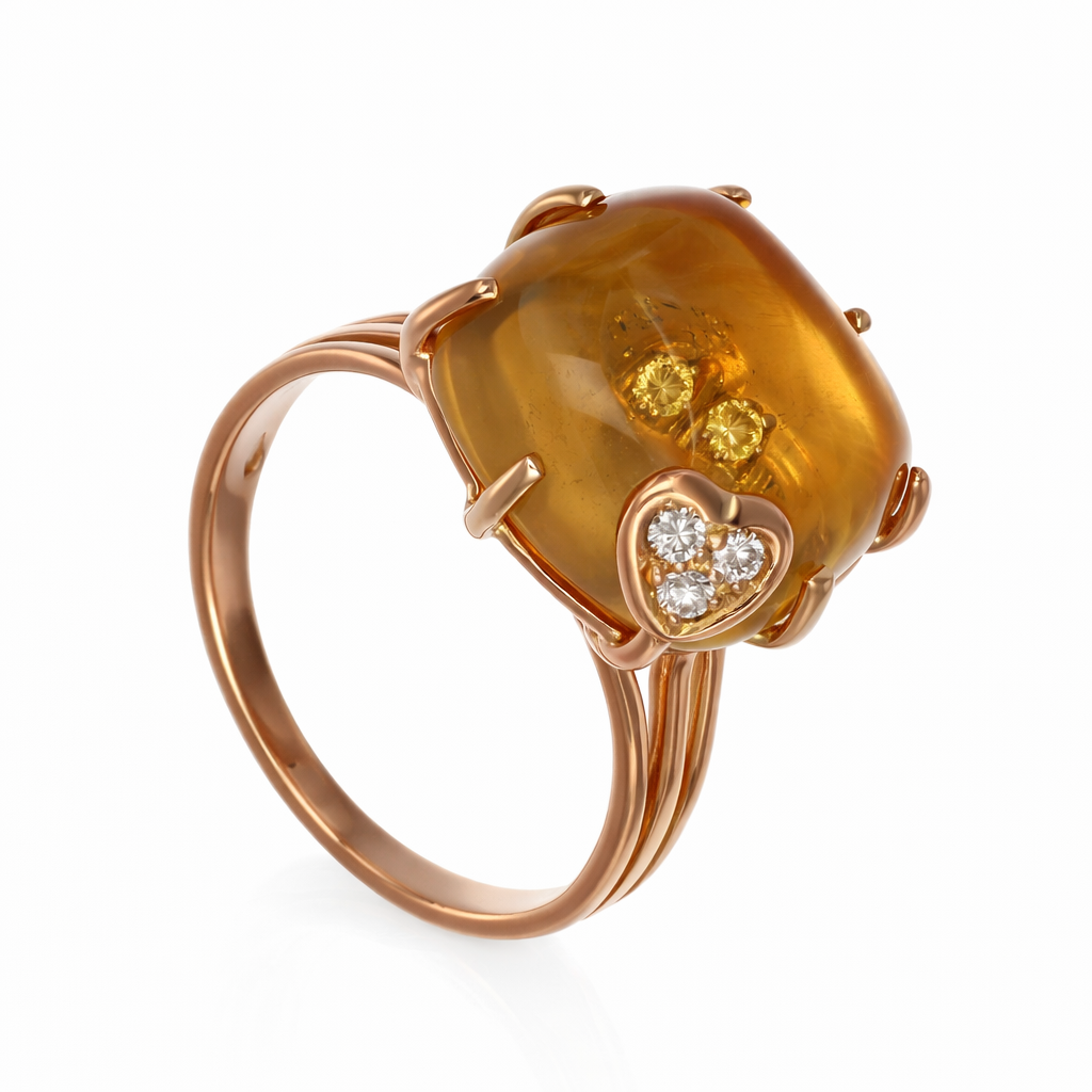 Anello - 18 carati Oro giallo - 8.12ct. tw. Topazio - Diamante