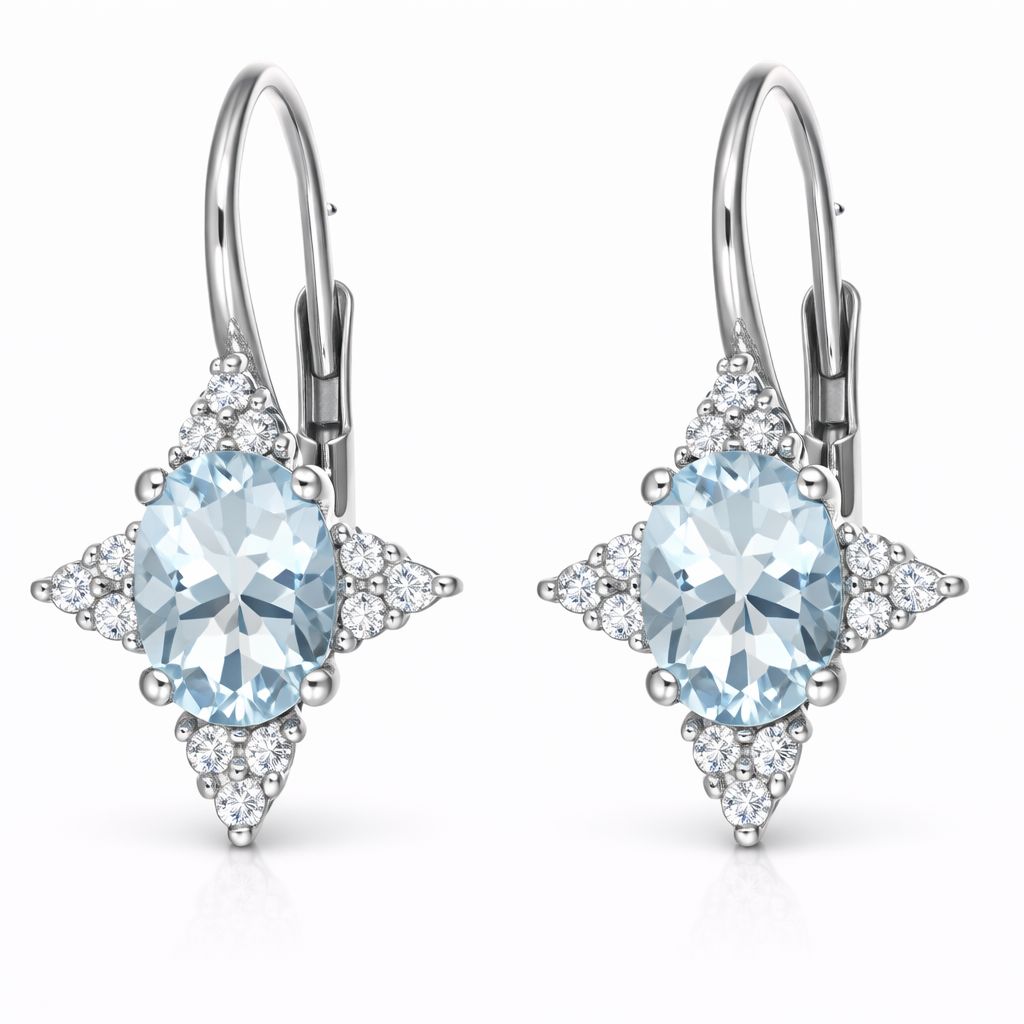 Orecchini - 18 carati Oro bianco - 2.42ct. tw. Acquamarina - Diamante