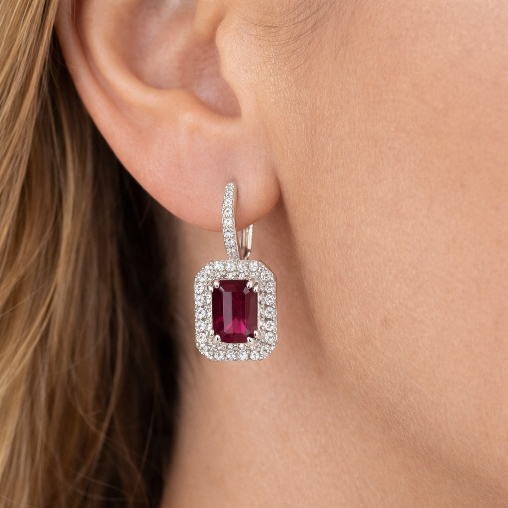 Orecchini - 18 carati Oro bianco - 2.72ct. tw. Rubino - Diamante