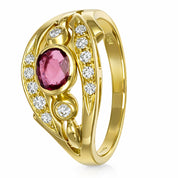 Anello - 18 carati Oro giallo - 0ct. tw. Rubino - Diamante